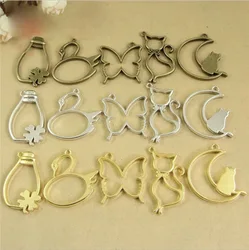 5 pcs Cat moon shape Metal Frame Pendant Gold Charm Bezel Setting Cabochon Setting UV Resin Epoxy Resin Charm Jewelry Findings B