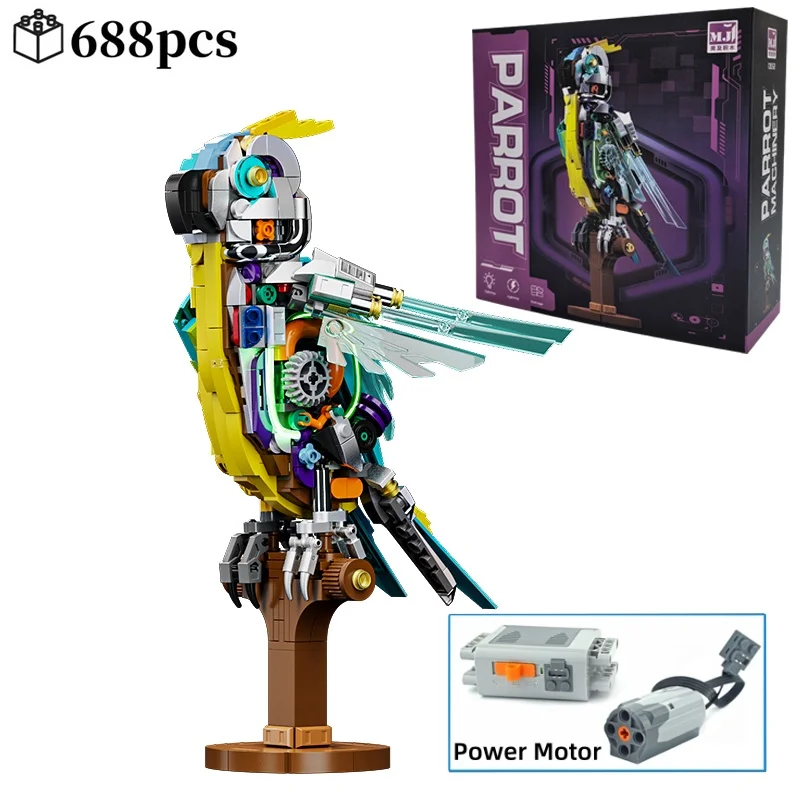 Mechanical  Technical Parrot Building Block Joints Movable Animal Model Bricks Toy with Power Motor Model for Kids Birthday Gift