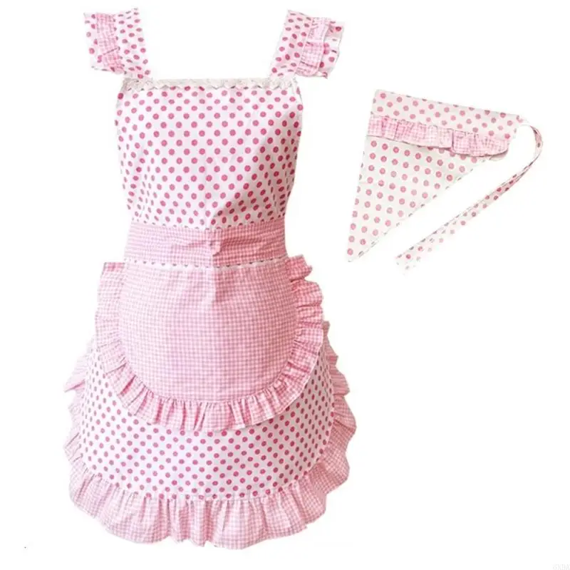 

French Maid Costume Accessories Adjustable Ruffle Maid Apron French Headwear 6XDA