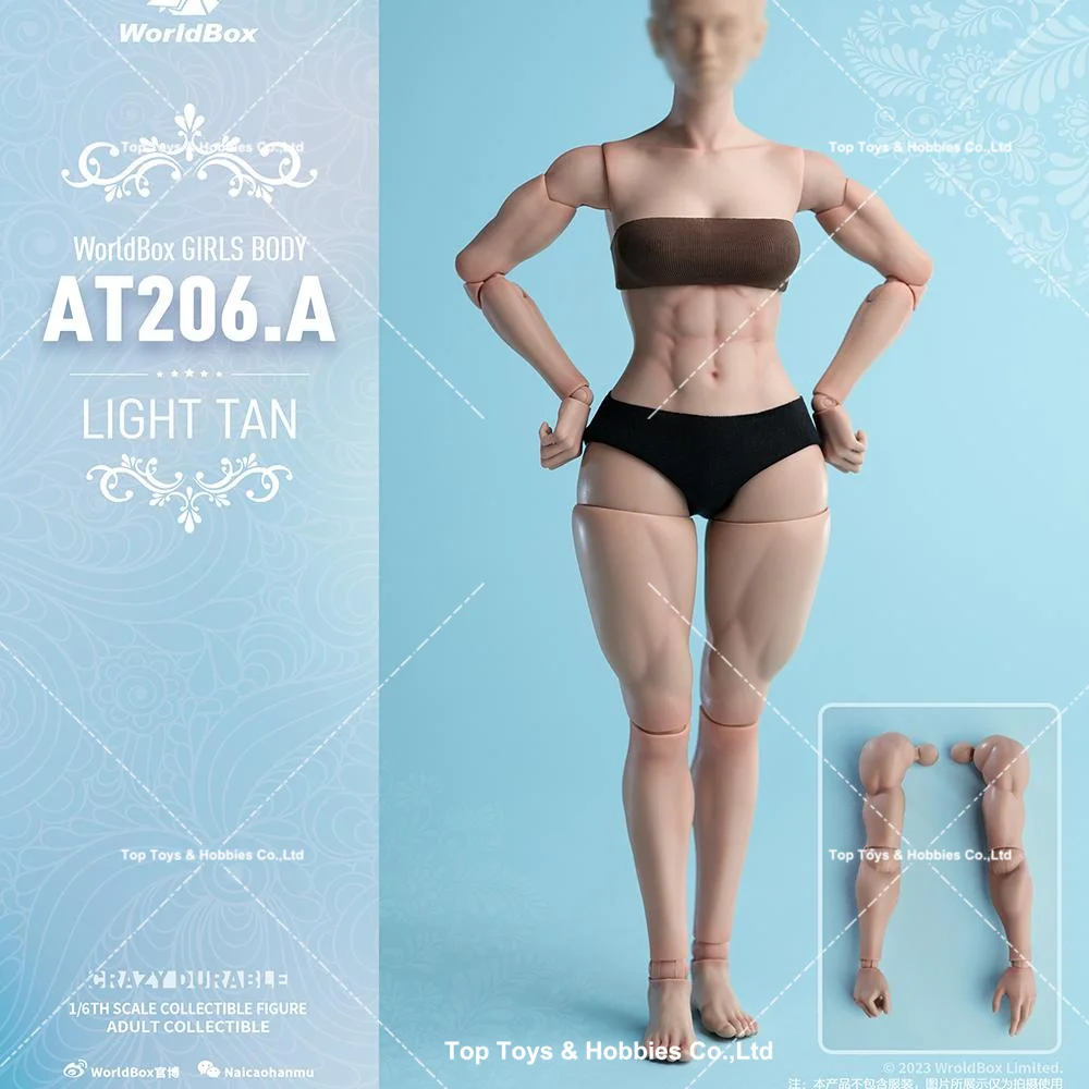 Worldbox AT206 1/6 หญิงกล้ามเนื้อ Body Strong ไขมันขา 27 ซม.ซีด/Light Tan Skin Action Figure พร้อมแขนเปลี่ยนได้