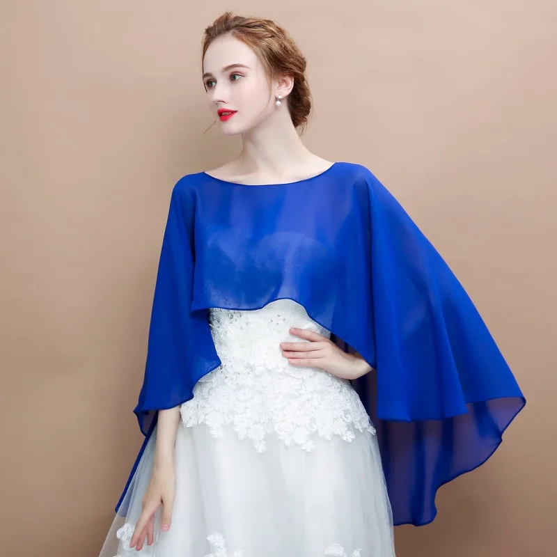 

2022 Spring Summer New Chiffon Solid Color Pullover Cloak Lady Thin Shawl Women Sunscreen Cover Arms Poncho Capes Blue