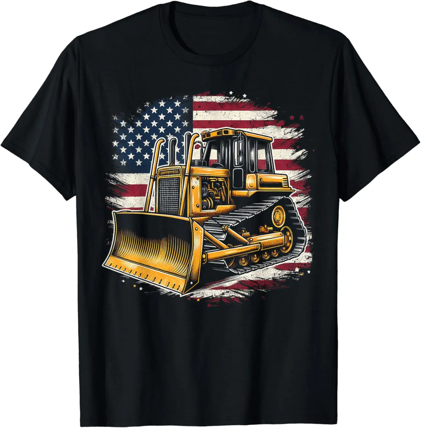 Bulldozer With a US American Flag 4th Of July T-Shirt