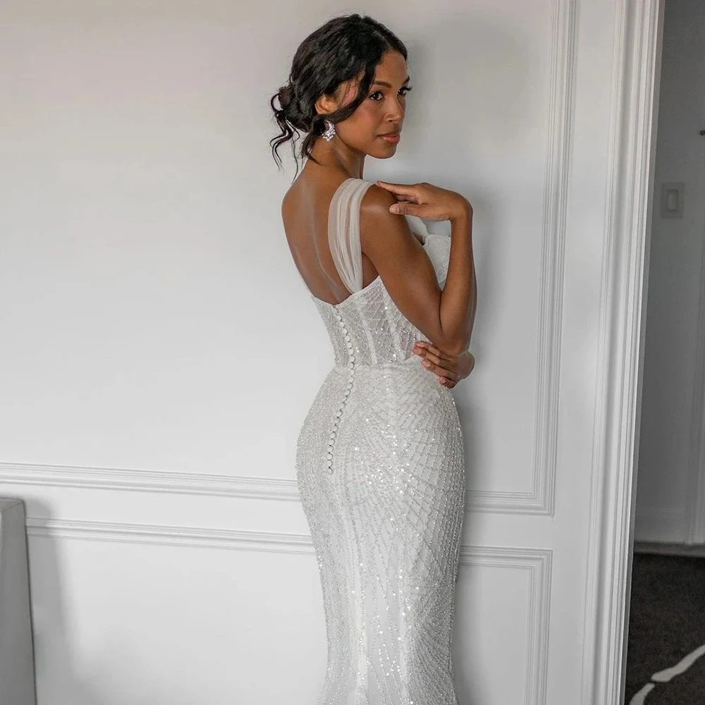 Luxury Mermaid Bridal Gowns 2024 Strapless Sequins Backless Wedding Dress Customized High Quality Princess Bride Dresses