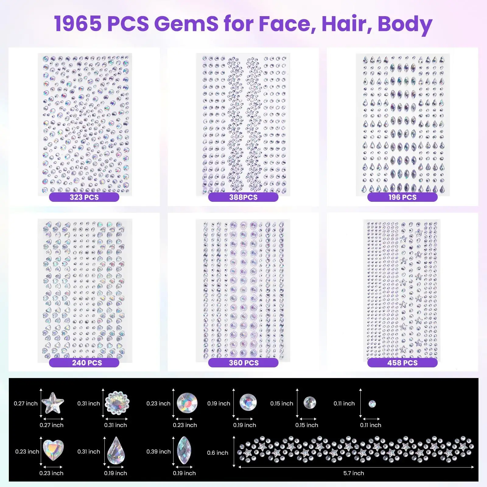 1965Pcs/Set Face Gems Self-Adhesive Eye Jewels for Body and Hair Makeup Stickers for Festivals Raves Nails and Crafts for Women