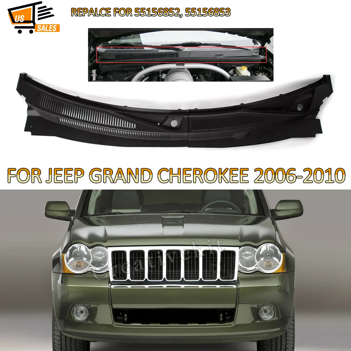 

55156852 55156853 Compatible with 2006-2010 Jeep Grand Cherokee Windshield Cowl Panel Cover Windshield Wiper Vent Cowl Grille