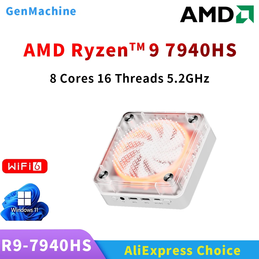 Genmachine AMD Ryzen 9 7940HS Mini-PC 16G RAM 256G ROM Windows 11 Ryzen WiFi 6 Gaming-PC DDR5 4800 MHz DIY-Gaming-Computer