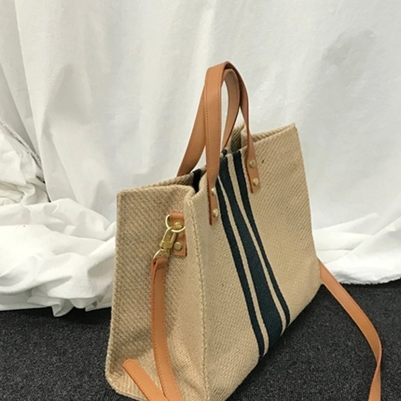 Tote Bags Large Capacity Linen Canvas Bag Luxury Designer Handbags For Women Fashion Career Commuting Briefcase Crossbody Bag