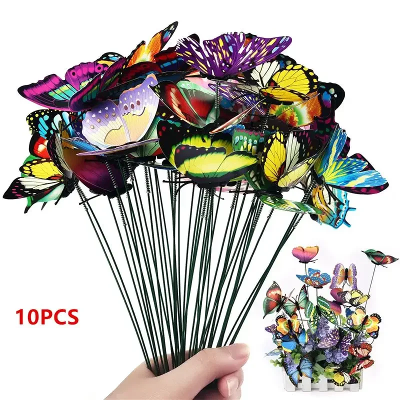 

10Pcs/set Butterflies Garden Yard Planter Colorful Whimsical Butterfly Stakes Decoracion Outdoor Decor Flower Pots Decoration