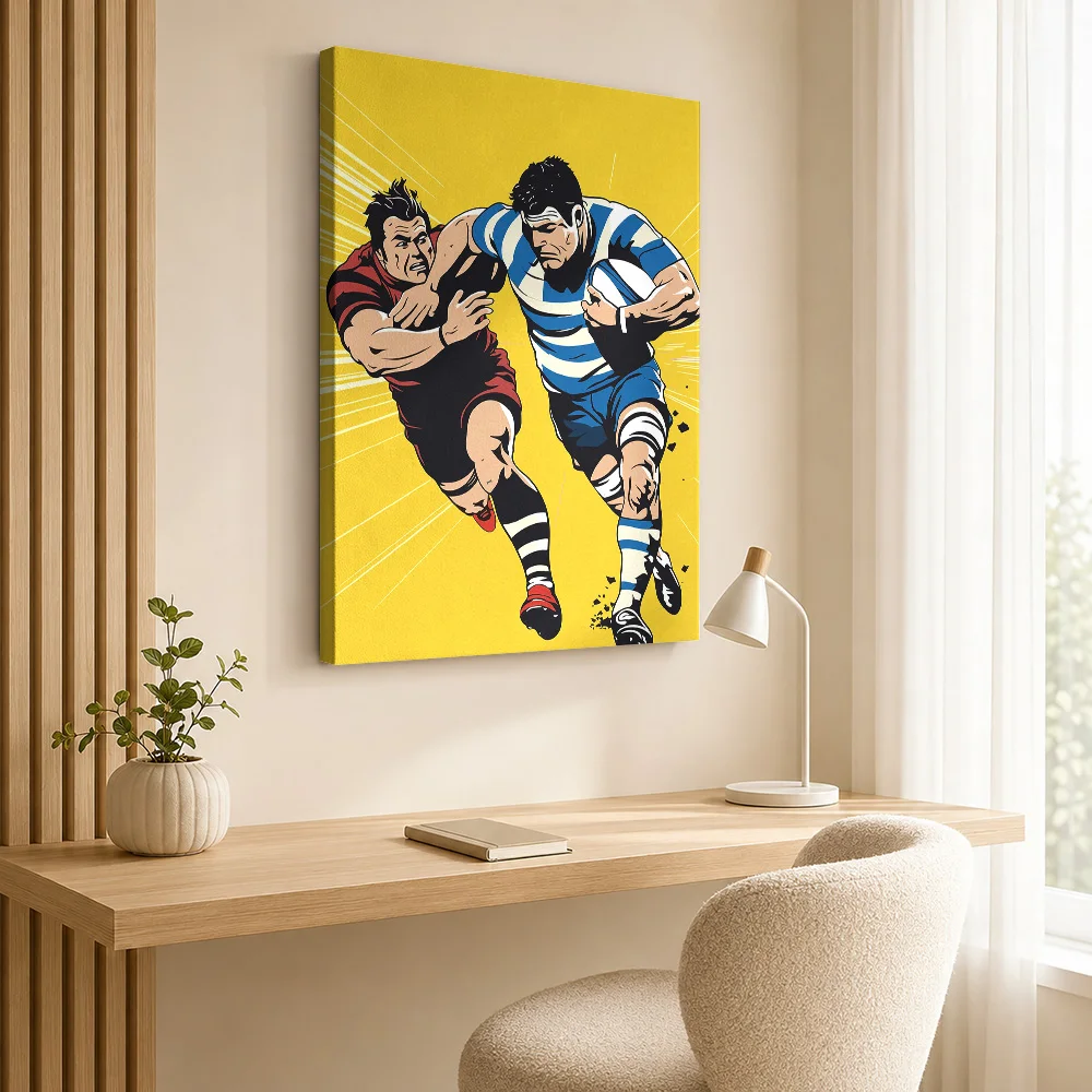 Rugby Players in Action Canvas Painting Poster Custom Photo Sports Portrait Wall Art for Bedroom Gym Decor Gift for Collectors