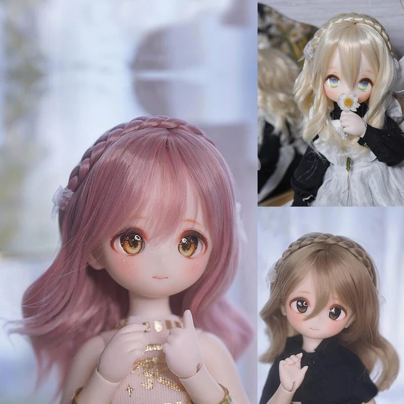 D04-A989 children toy BJD DD SD MSD 1/6 1/4 1/3 doll Accessoriess wig light gold brownn color Braided hair has long curly hair 1