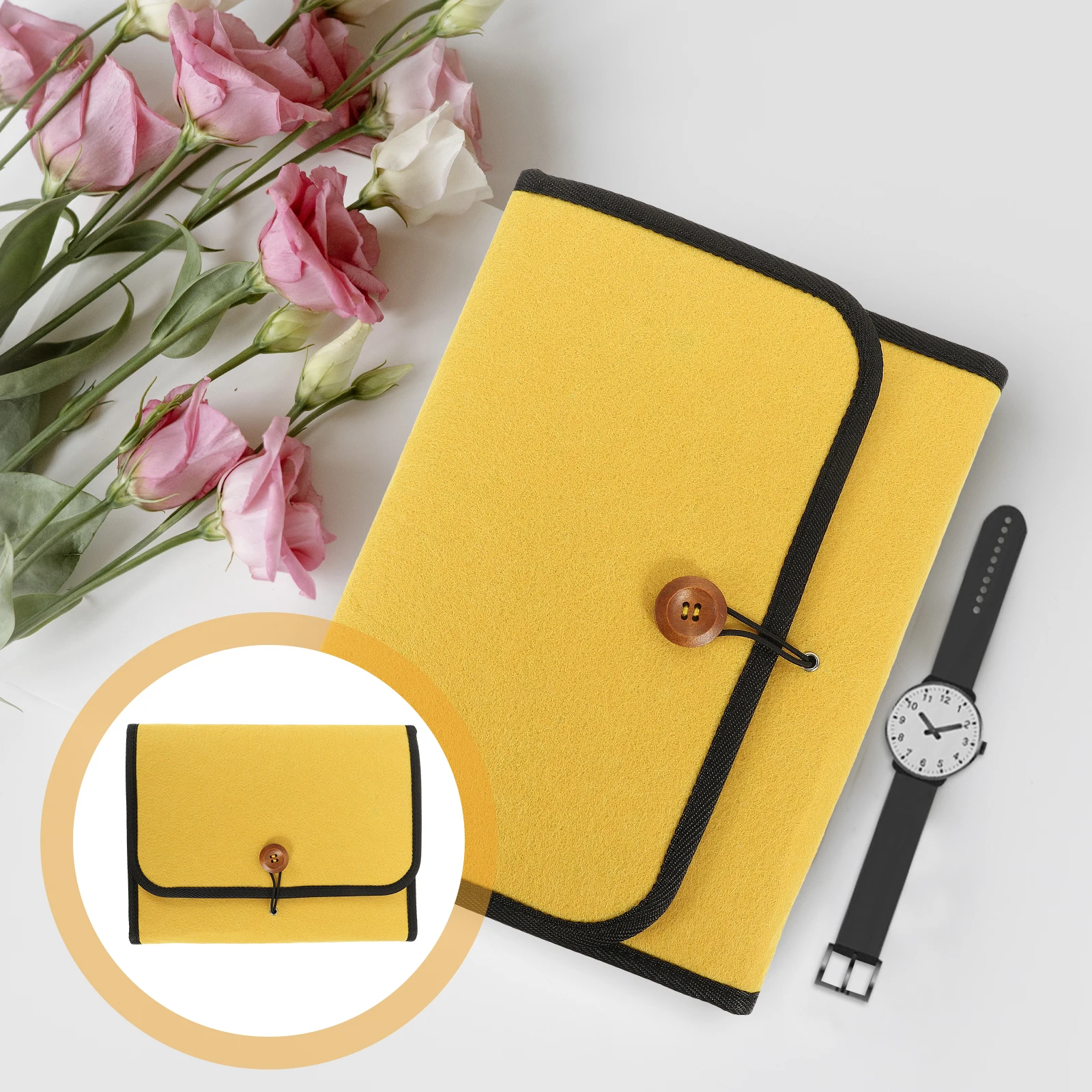 

Watch Strap Storage Bag Organizer Watchband Accessories Durable Travel Business Trip Felt Bag Scratch-Proof Zipper Design