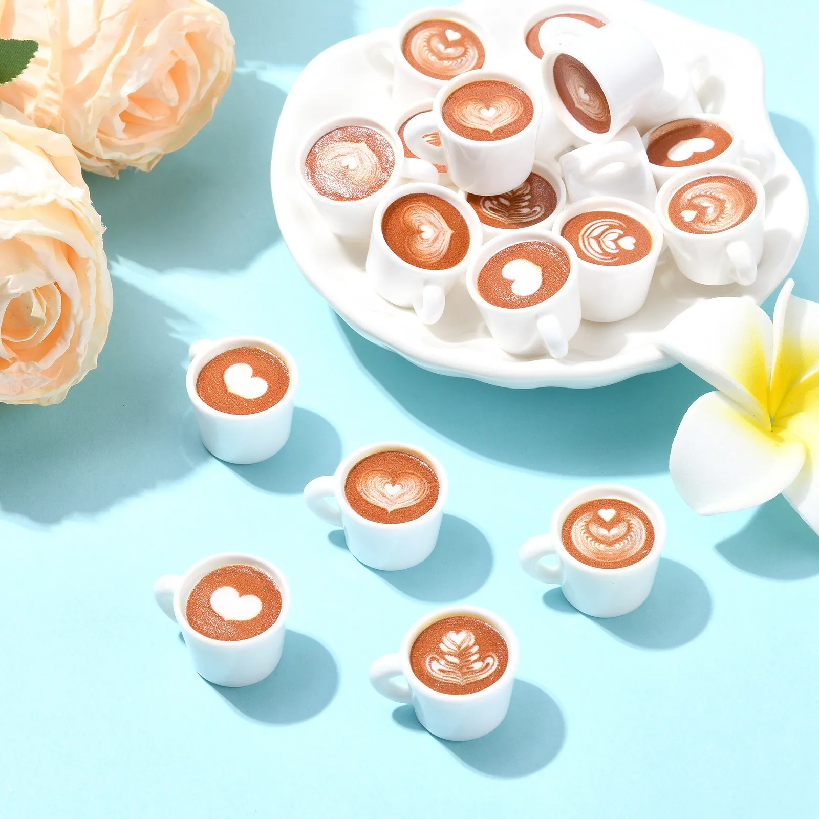 PandaHall 50 Stück 5 Stile Kaffeetassen-Anhänger aus Harz, Café-Kunst-Latte-Anhänger, Heißgetränke-Tassen-Anhänger für die Schmuckherstellung von Halsketten – Detail 5
