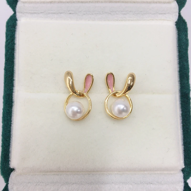 ZHBORUINI 2024 Natural Freshwater Pearl Earrings Cute Pink Rabbit Pearl Earrings 925 Sterling Silver ear acupuncture For Woman