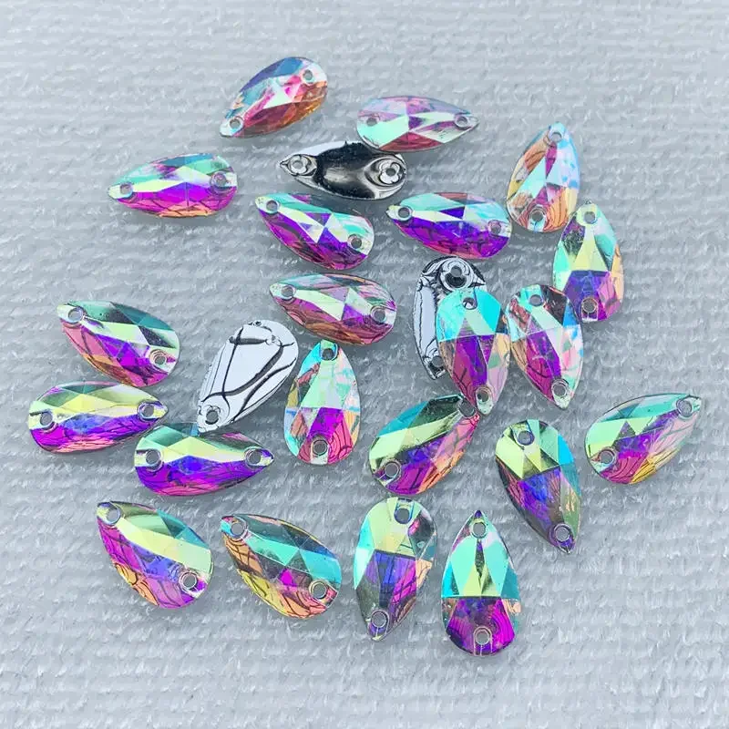 25pcs DIY 10*18mm Stones and AB crystals flat back Teardrop Resin Rhinestone applique Wedding decoration button Beads