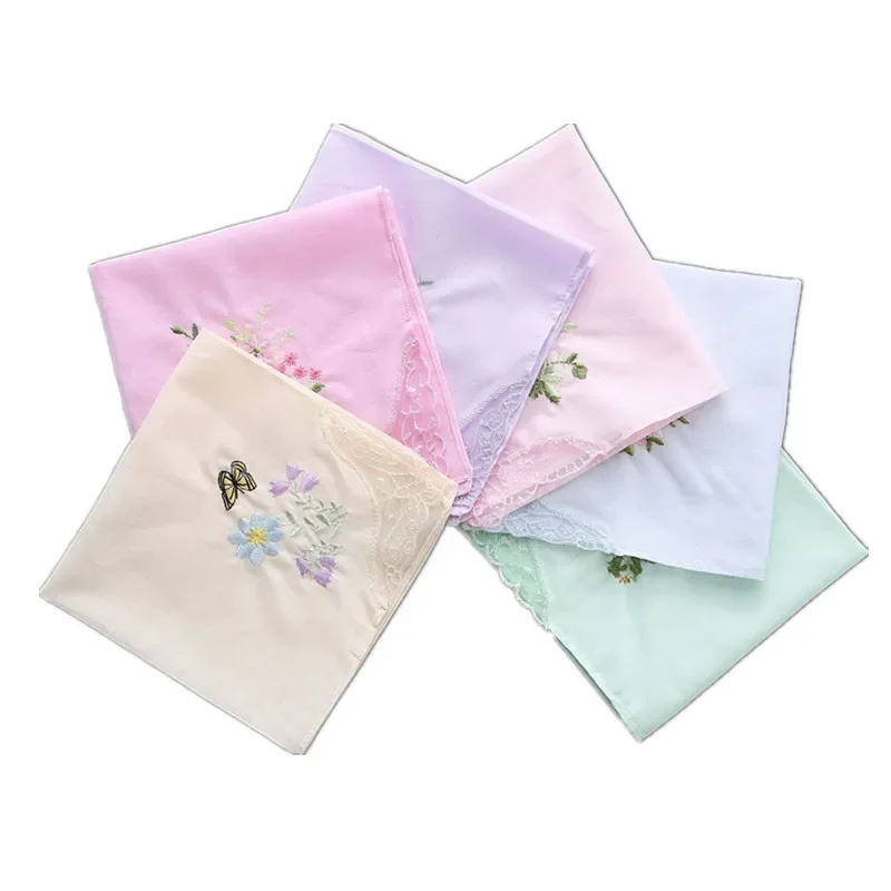 

3Pcs 28x28cm 100% Cotton High Quality Flower Embroidery Square Women Lady Handkerchief Wedding Birthday Party Gift