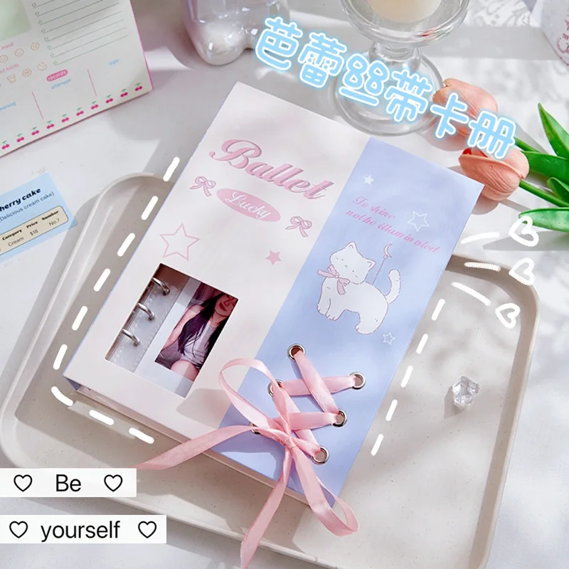 A5 Kpop Idol Photocard Holder Ballet Ribbon Photo Album with 20pcs 4grids 3inches Inner Pages Binder Photocards Collect 포토카드 용품