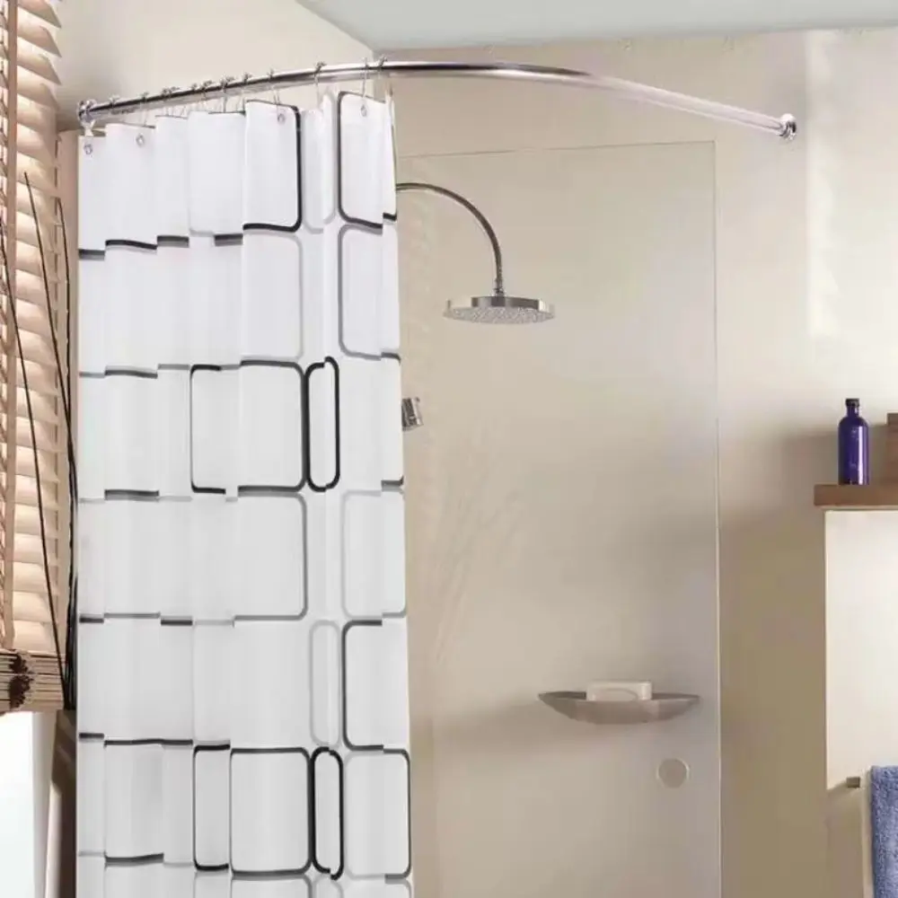 L Shaped Shower Curtain Rail No Drilling Stainless Steel Corner Shower Rail Adjustable Structure Anti-Slip Rubber Pads
