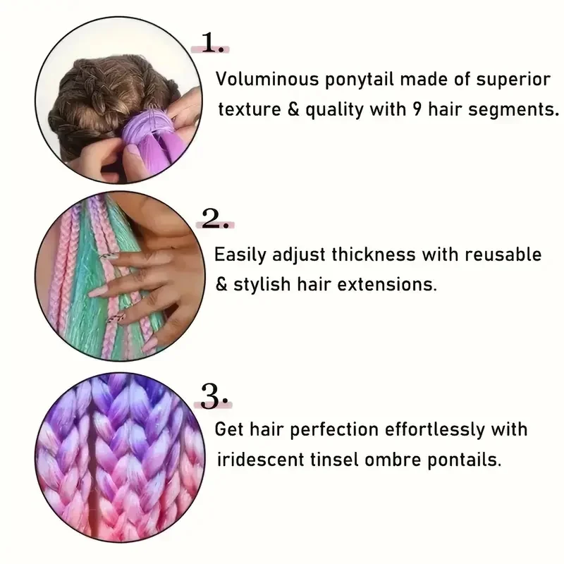 24 Inches Synthetic Straight Wrap Around Hair Extensions Box DIY Ponytail With Hair Tinsel Braids Hair Extensions Braids Ponytai