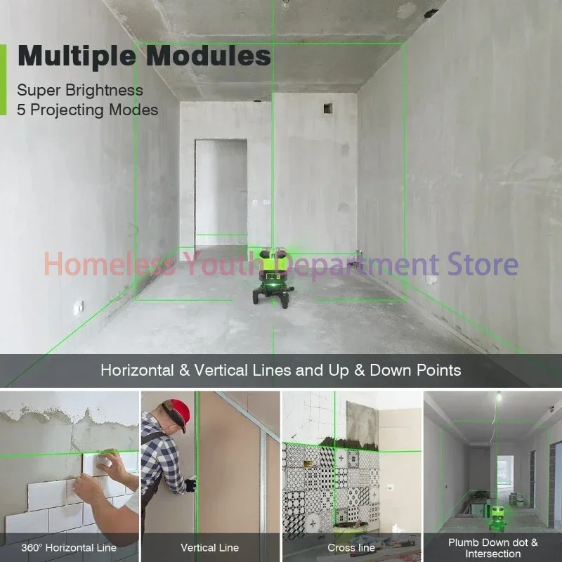 LS41G Green Line and Dot Laser Level 8 Lines Self Leveling Four Vertical One 360 Horizontal Laser, Two Spare Batteries