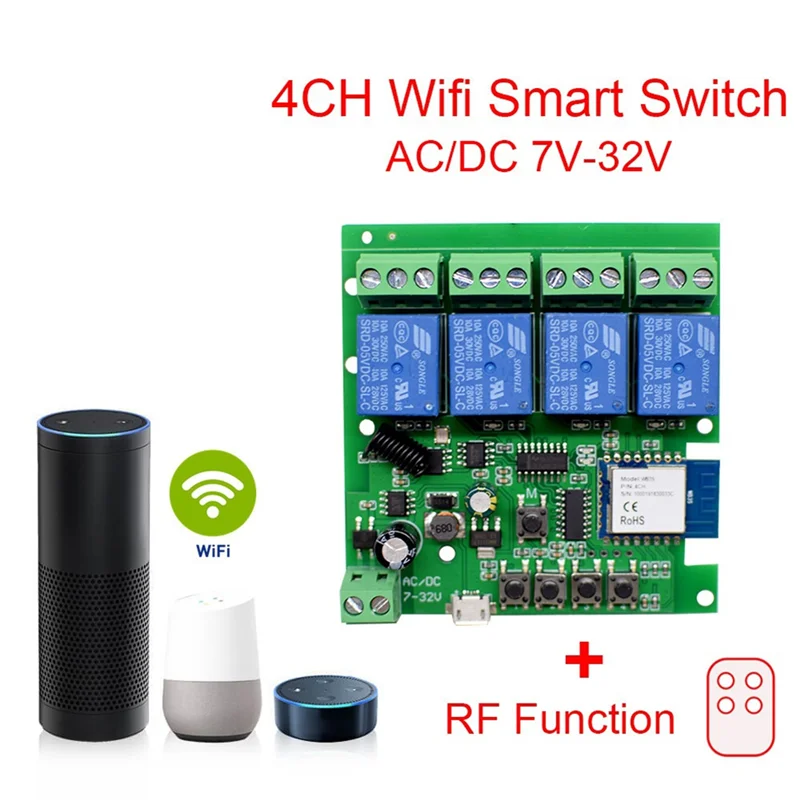 Tuya APP Smart Home Remote Control Module Switch Four-Channel Multi-Channel 5V12V 24V for Alexa Google Home