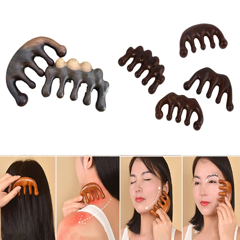 

1*Body Meridian Nose Massage Comb Sandalwood Five Wide Tooth Comb Acupuncture Therapy Blood Circulation Anti-Static Smooth Hair