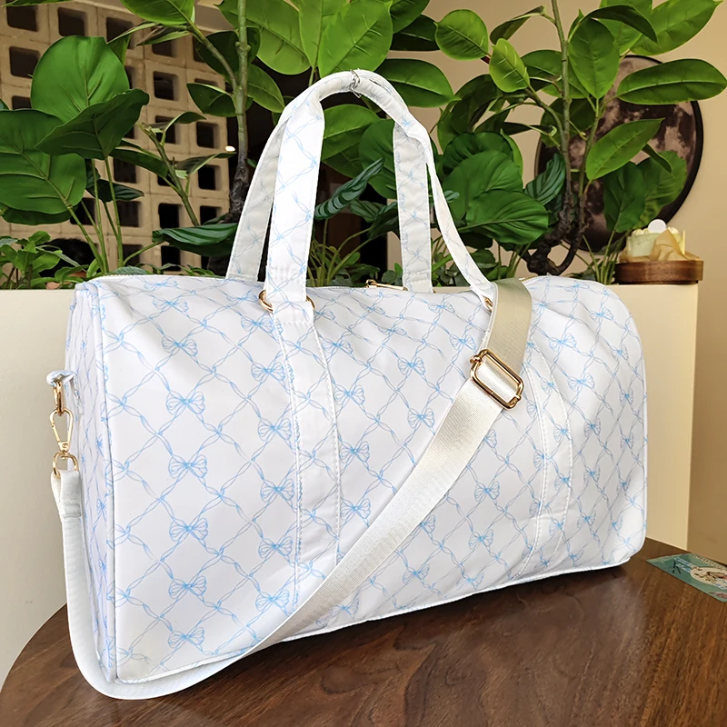 Classic Printed Bow Nylon Travel Bags Unisex Large Capacity Bag Luggage  WaterProof Handbags Men Travel Fitness Sport Bags