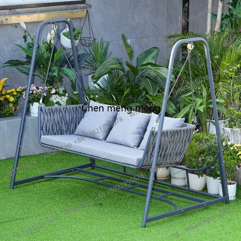 

Современные модные уличные качели из двойного ПЭ-ротанга для террасы и веранды с ротанговой спинкой, подвесные качели для балкона, на заказ