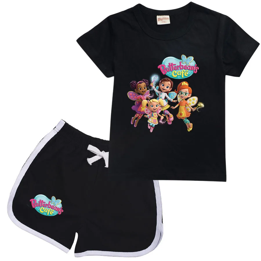 Butterbeans Cafe T Shirt Kids Summer Sportwear Girls Cartoon T-shirt Shorts 2pcs Sets Children's Clothing Boys Short Sleeve suit