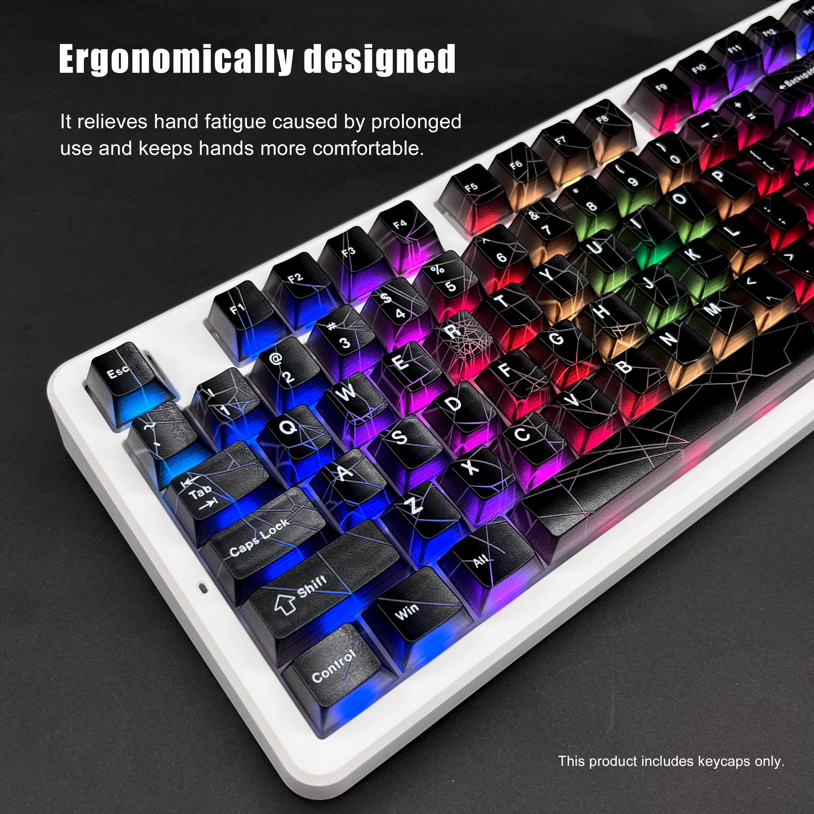 คีย์แคปใสรูปใยแมงมุม 120 ปุ่ม สีดำ วัสดุพีซีโปร่งแสง 4 ด้าน โปรไฟล์ OEM ใช้ได้กับคีย์บอร์ด 61/64/66/68 ปุ่ม