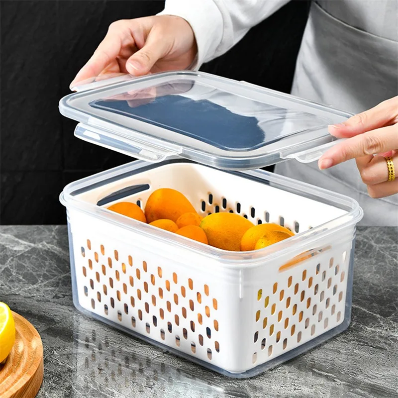 1/2/3pcs Refrigerator Storage Box Fridge Organizer Fresh Vegetable Fruit Drain Basket Storage Container Pantry Kitchen Organizer