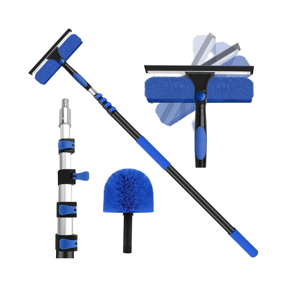 12ft Multi Purpose Telescopic Cleaning Pole High Reach Extension Pole Carbon Fiber / Aluminum with Interchangeable Attachments