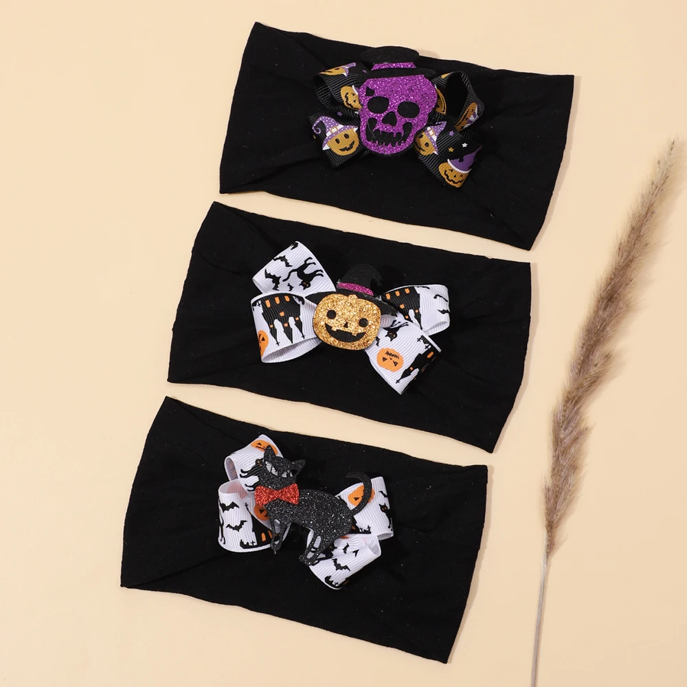 Pumpkin Black Cat Halloween Day Baby Headbands Ribbon Bow Cartoon Hairbands Infant Baby Girls Headwraps Party Photogrphy Props