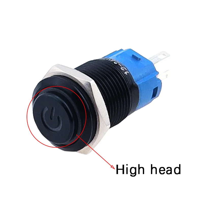 12mm 16mm 19mm 22mm High Head Led Metal Button with Light Waterproof Button Automatic Reset Self Lock Oxidized black Switch 12V