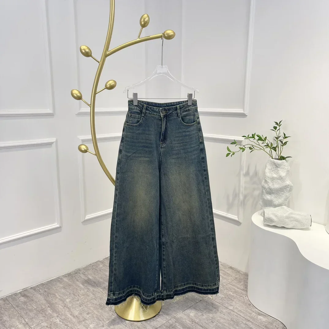 New Arrival Women Solid Wide Leg Vintage Denim Jeans High Quality Casual Full Length Streetwear All-match Pants