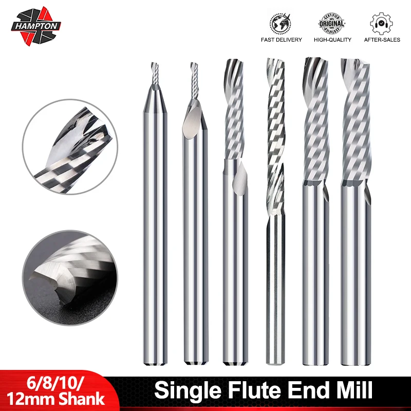 

HAMPTON 1PC Milling Cutter CNC Router Bit 6/8/10/12mm Single Flute Spiral Carbide End Mill For Aluminum Wood Cutting
