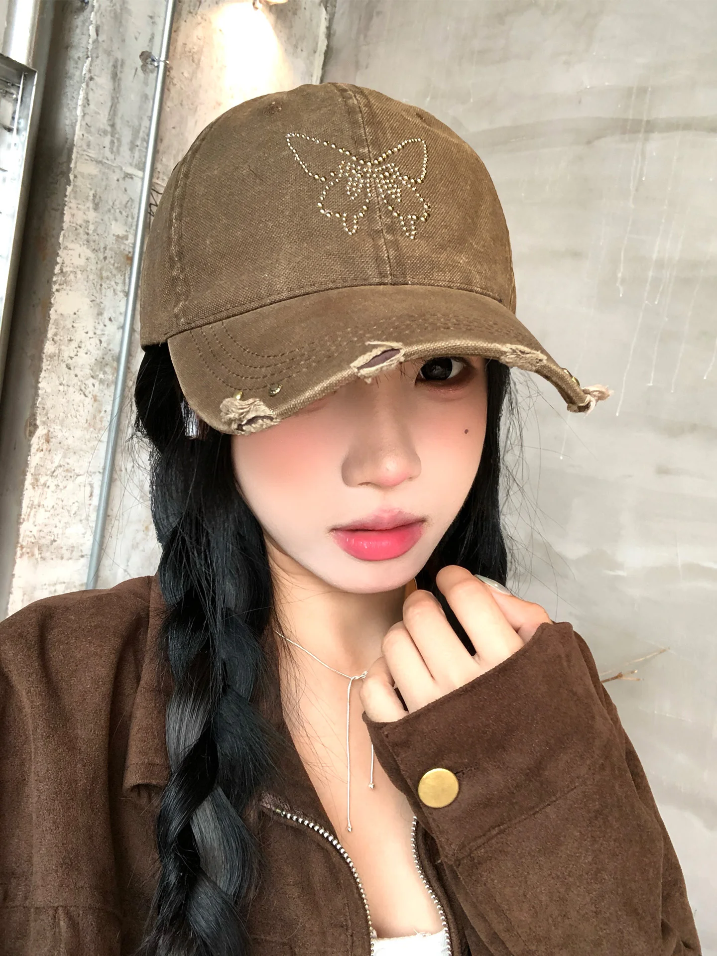 Retro American  Rhinestone Soft Top Baseball Cap Women Large Head Size Face Slimming Sun Protection Hat Duckbill