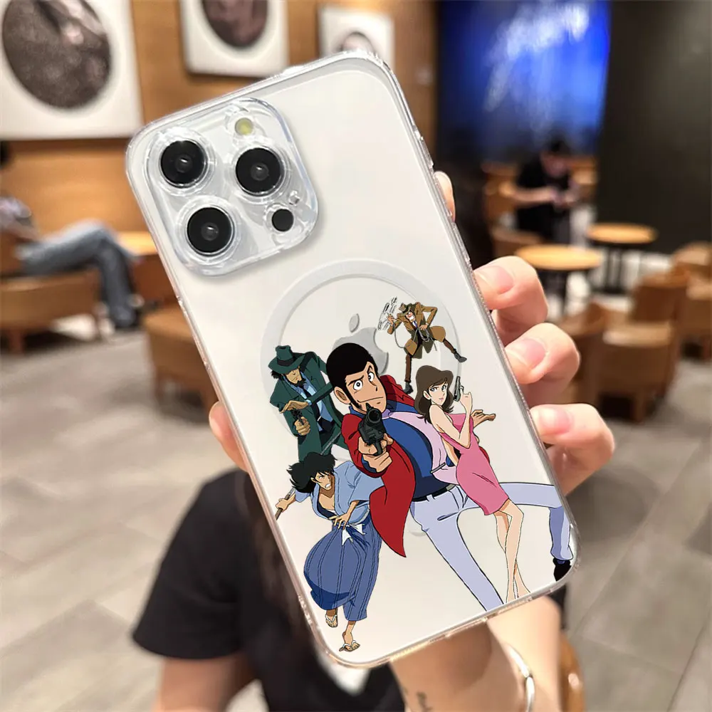 Cartoon L-Lupin the T-Third Phone Case for iPhone 12 11 13 14 15 16 Max Pro Plus Transparent Magsafe Magnetic Wireless Cover