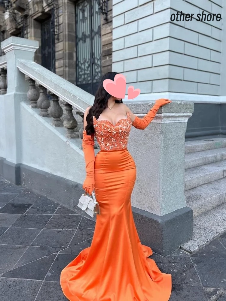 

Other Shore Elegant Vintage Sexy Sweet Orange Mermaid Sequins Gloves Customize Formal Occasion Prom Dress Evening Party Gowns