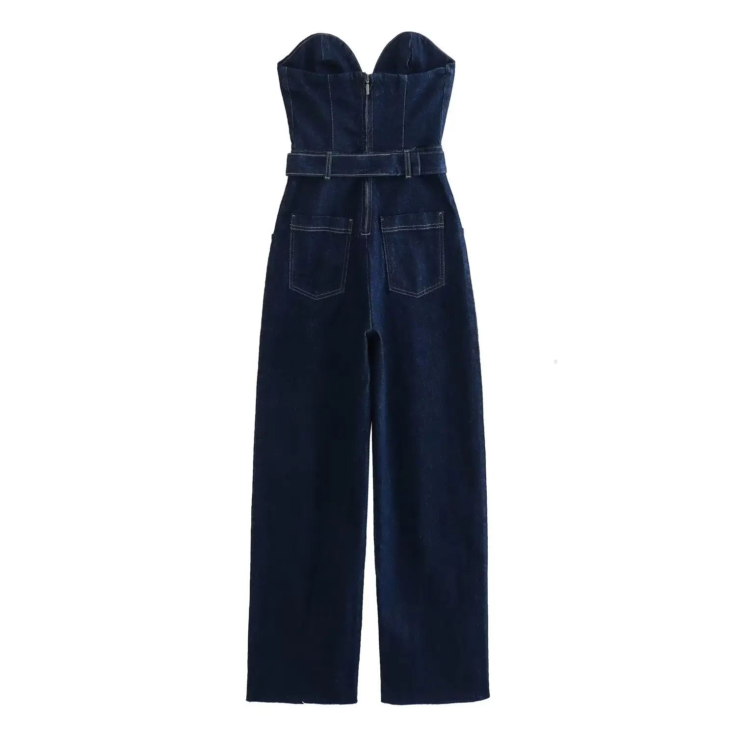 Women's Strapless Denim Jumpsuit Spring Summer New Sweetheart Neck Belt Zipper Pockets Jumpsuits Chic Hotgirl Streetwear