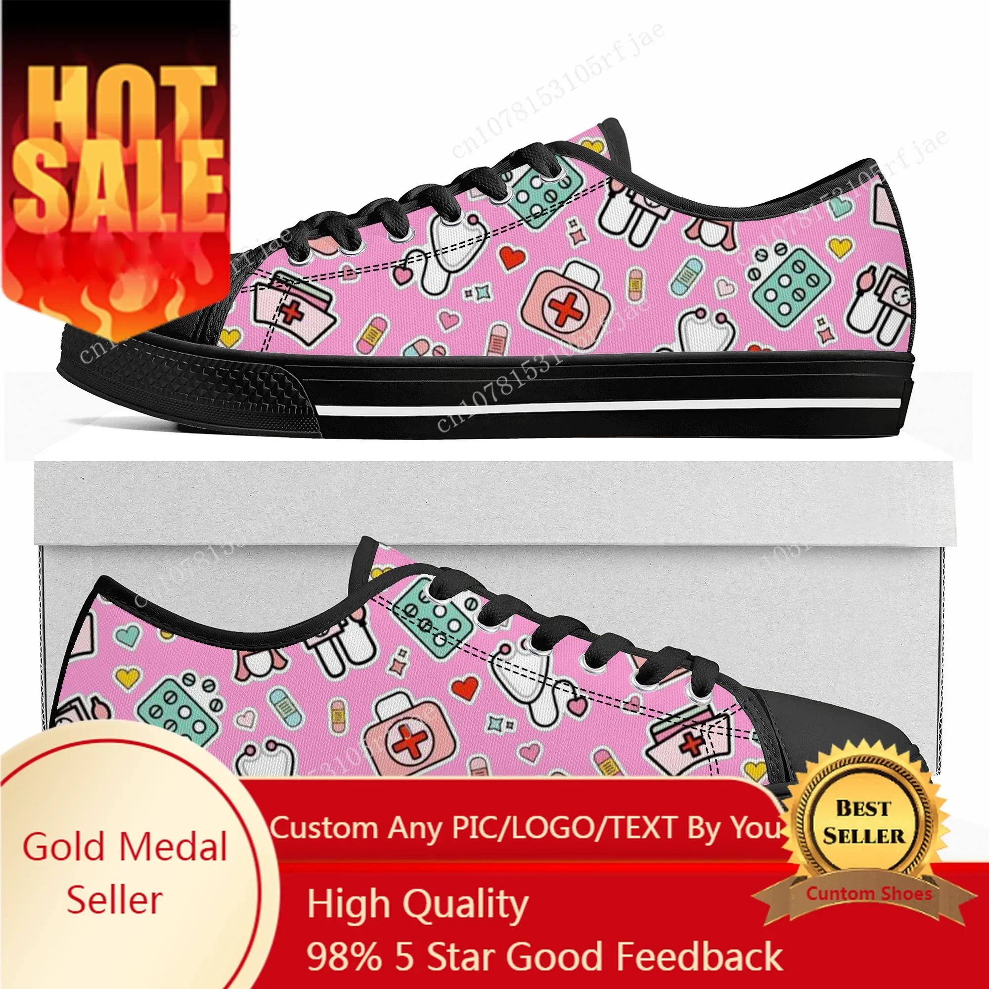 

Hospital Medical Nurse Print Custom Low Top Sneakers Womens Mens Teenager Shoes Casual Tailor Made Canvas Sneaker