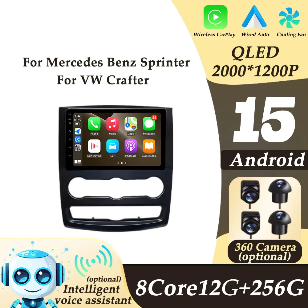 

Автомобильный радиоприемник Android 15, для Mercedes Benz Sprinter VW Crafter, беспроводной мультимедийный плеер CarPlay, автоматические инструменты с разделенным экраном, DSP WIFI BT