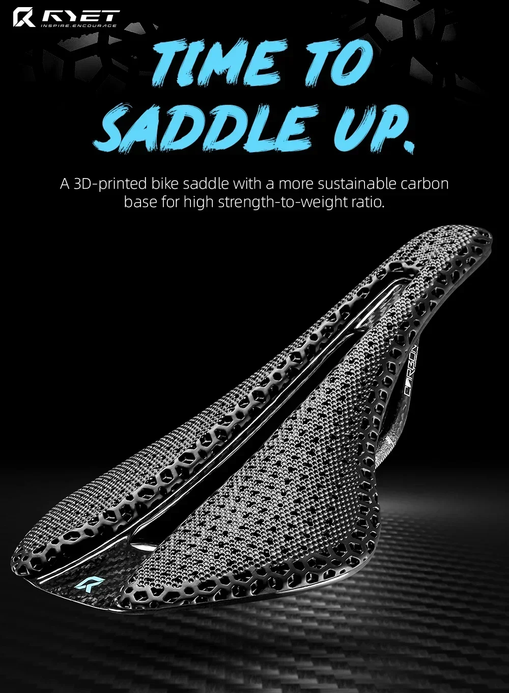 RYET Vollcarbon 3D-Gedruckter Fahrradsattel Breit 120g 155/152mm 7*9 Fahrradsitz EVA Sattel Triathlon Rennrad MTB Radsitz – Detail 1