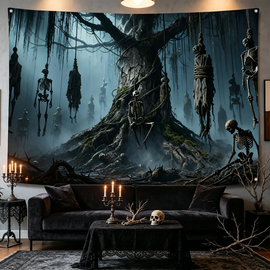 1PC Spooky Old Forest Dark Print Backdrop Banner, Bedroom Photo Background, Polyester, Halloween Party Decoration, Home Decor