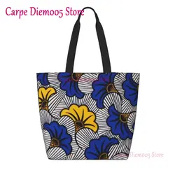 Kawaii Printing Geometric Ankara Pattern Shopping Tote Bags Reusable Canvas Shoulder Shopper African Tribal Art Handbag