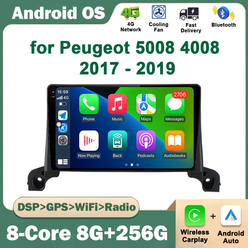 راديو سيارة مشغل وسائط متعددة ، 9 بوصة ، أندرويد OS ، نظام تحديد المواقع والملاحة ، 4G سيارة ، DSP ستيريو ، أدوات ، Peugeot ، Auto ،