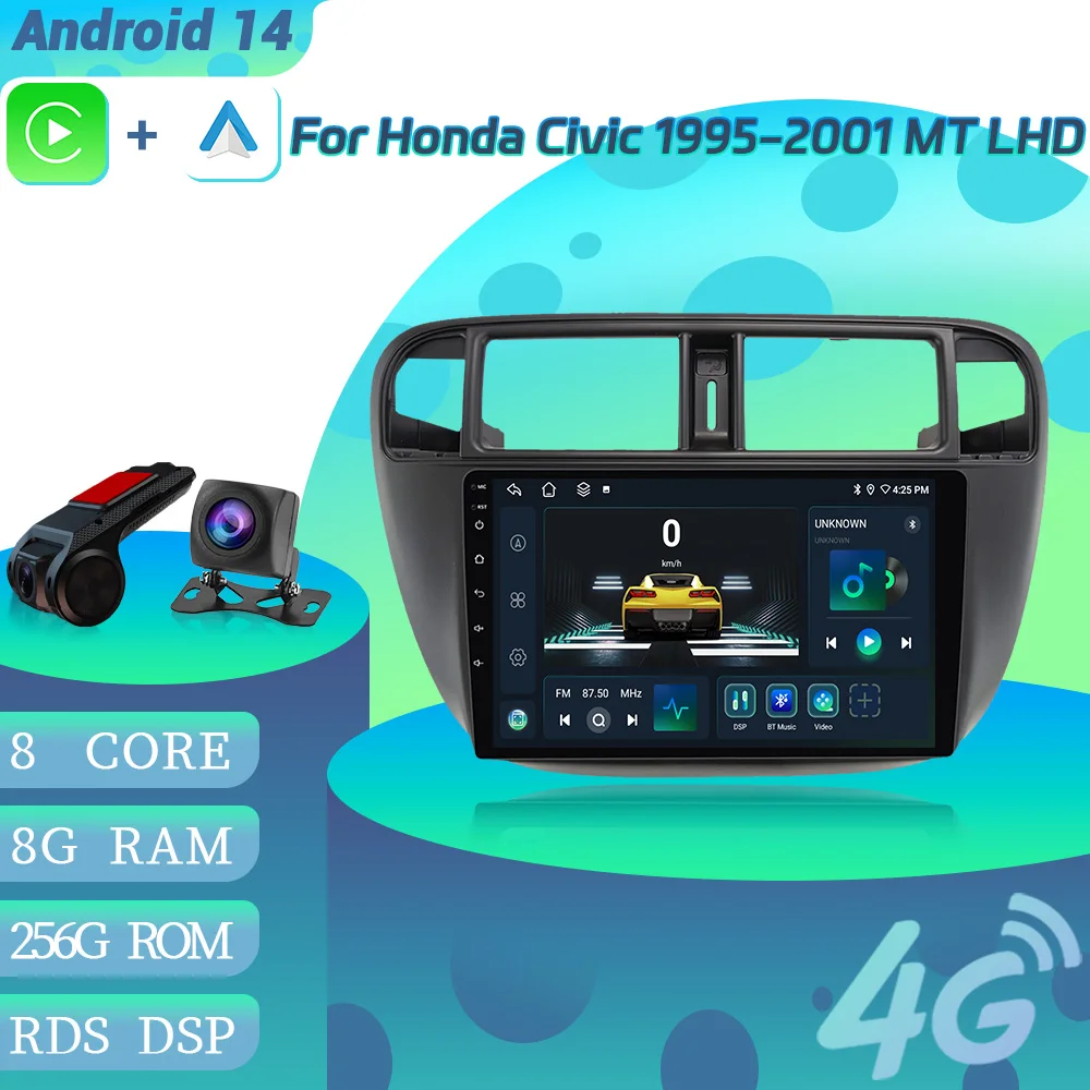 

Автомагнитола для Honda Civic 1995-2001 MT LHD Android 14, автомобильное радио, мультимедиа, 4G, GPS-навигация, беспроводная, Bluetooth, CarPlay, экран, стерео