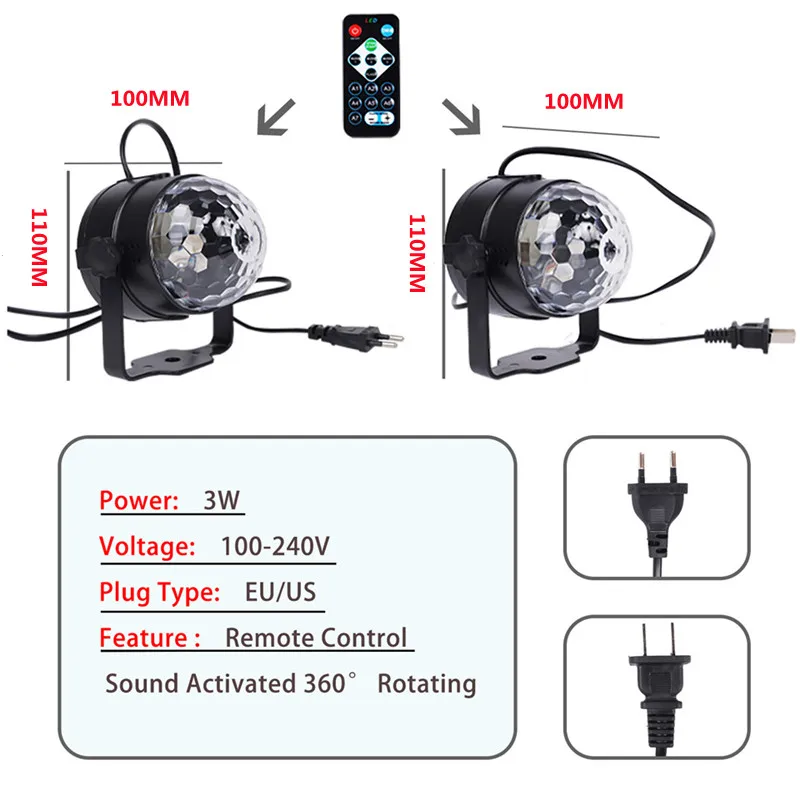 Sound Aktiviert Rotierenden Disco Ball DJ PartyLights 3W LED RGB AC85-265V LED Bühne Licht Für Weihnachten Hochzeit Sound Party lichter