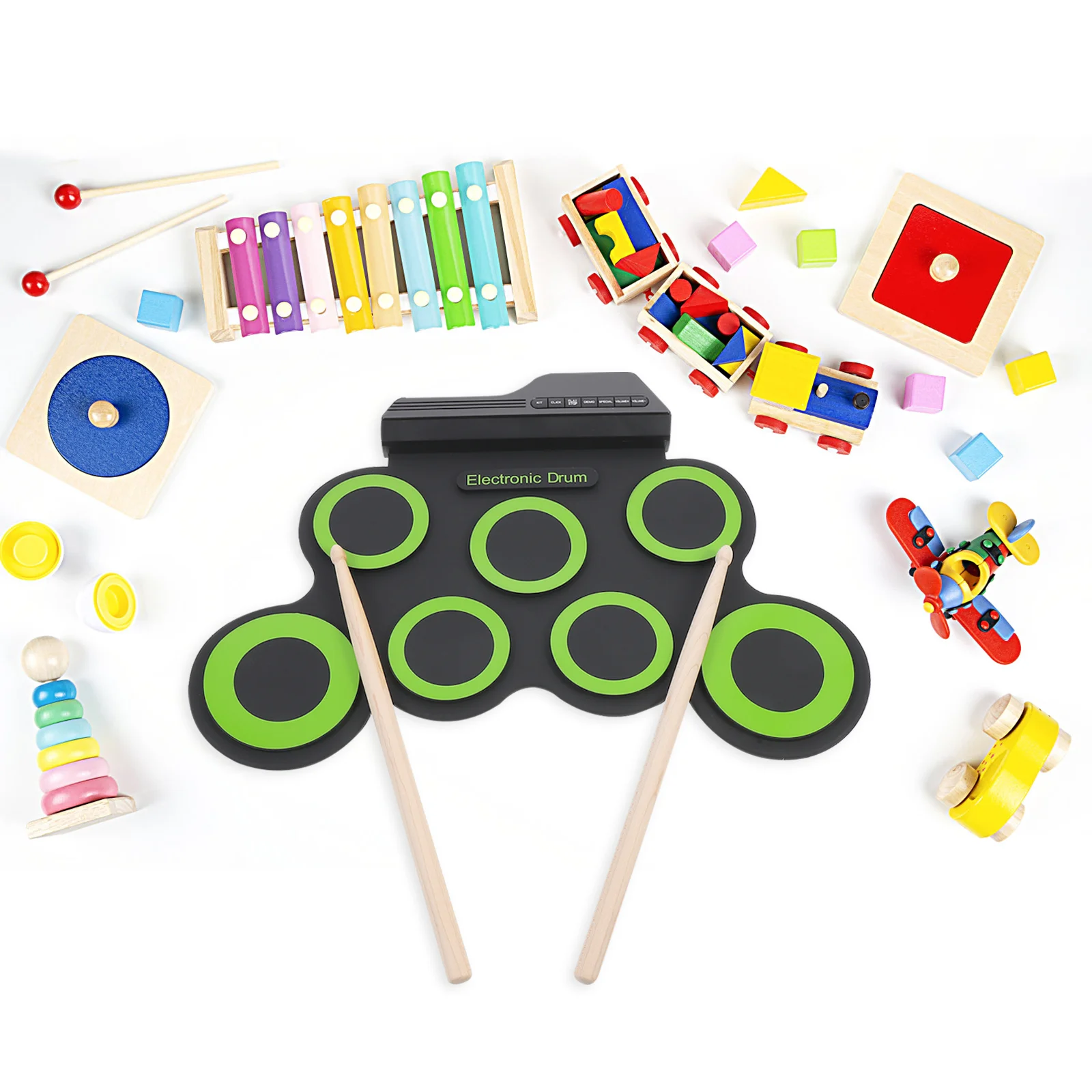 Portable Drum Kit Practice Music Instrument Folding Toys Electric USB Abs Plastic & Electronic Components Toddler for Toddlers