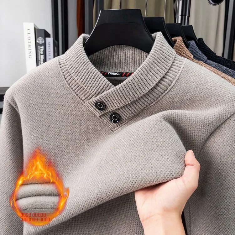 

Высококачественный мужской утепленный вязаный шерстяной свитер с V-образным вырезом из норкового бархата, теплый базовый слой для мужчин среднего возраста. Новинка зимы.