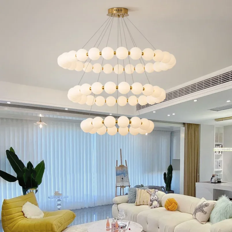 Modern Glass String Led Pendant Light for Living Room Bedroom Hanging Lamp Kitchen Home Decoration Ceiling Chandeliers Dimmable